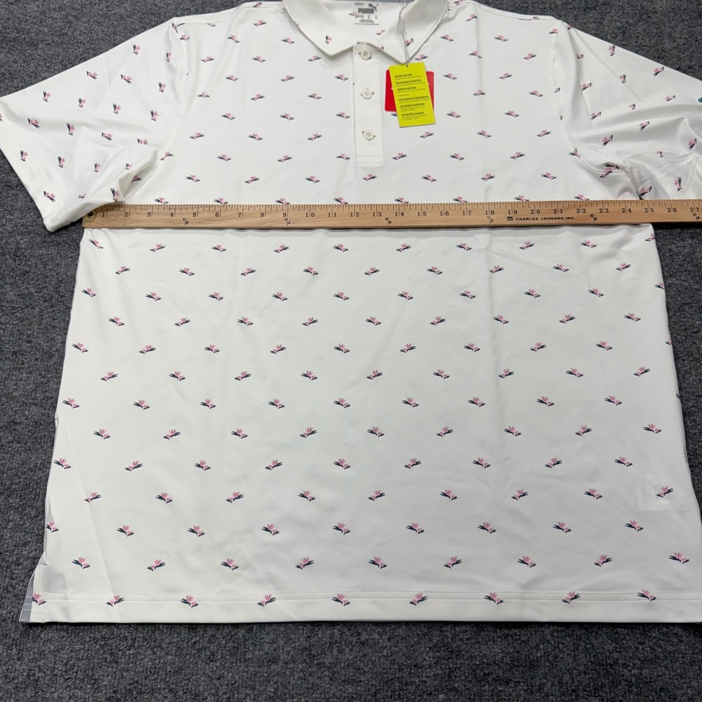 Puma Golf Men XL MATTR Polo Shirt White Bird of Paradise Floral Performance NEW - Picture 6 of 9